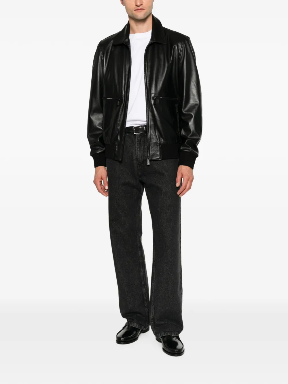 SERGIO MORETTI FIRENZE ribbed-trim leather jacket - Nero