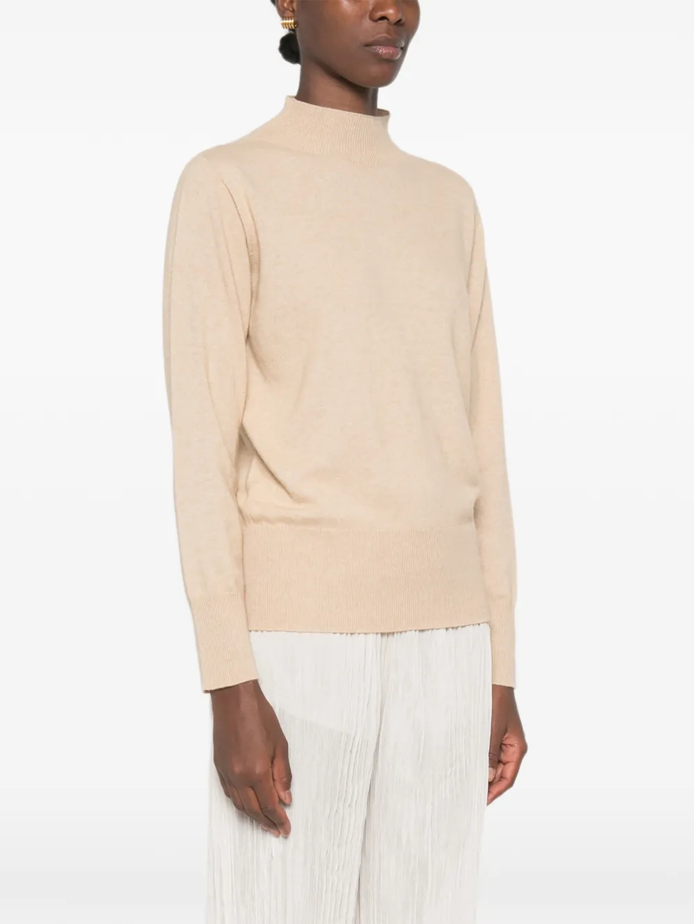 SERGIO MORETTI FIRENZE Trui met geribbelde afwerking en opstaande hals Beige