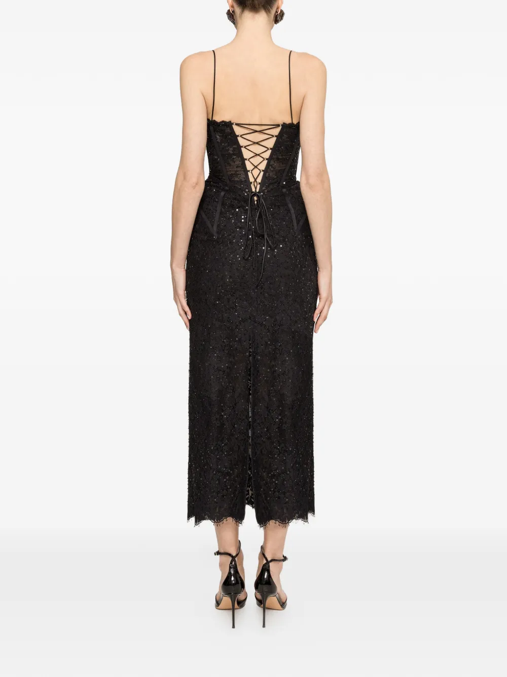 NISSA Midi-jurk met oversized heup en kant Zwart