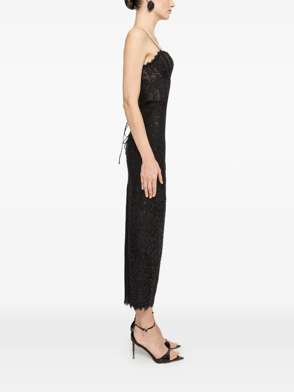 NISSA Midi-jurk met oversized heup en kant Zwart