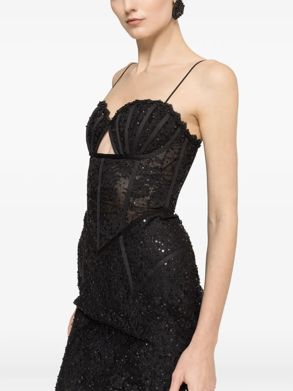 NISSA exaggerated hip lace midi dress - Schwarz