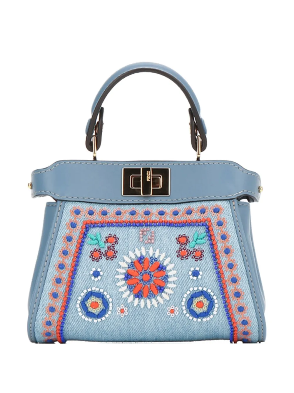 Fendi Nano Peekaboo Embroidered Tote Bag In Blue