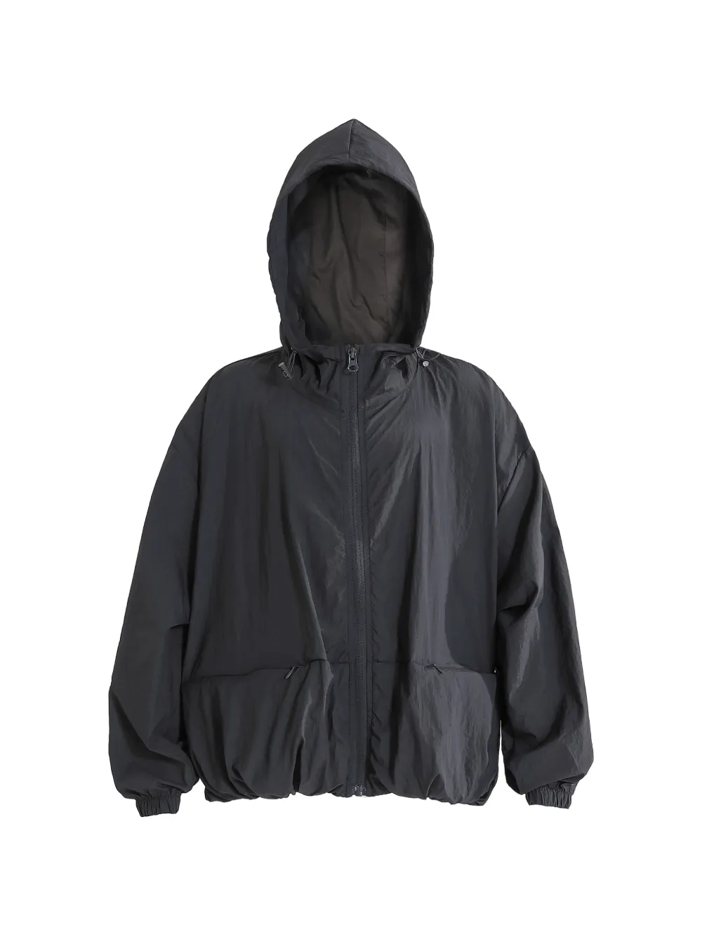 Moustache hooded zip-up windbreaker - Grey