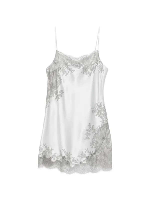 Carine Gilson Lace-trim Silk Nightdress in Grey