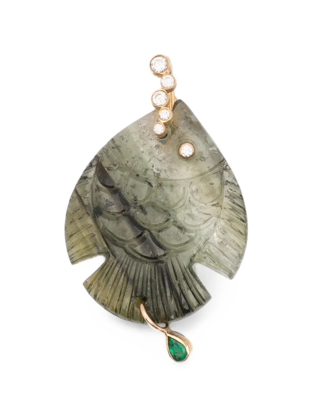 Violette tourmaline diamond and emerald fish pendant