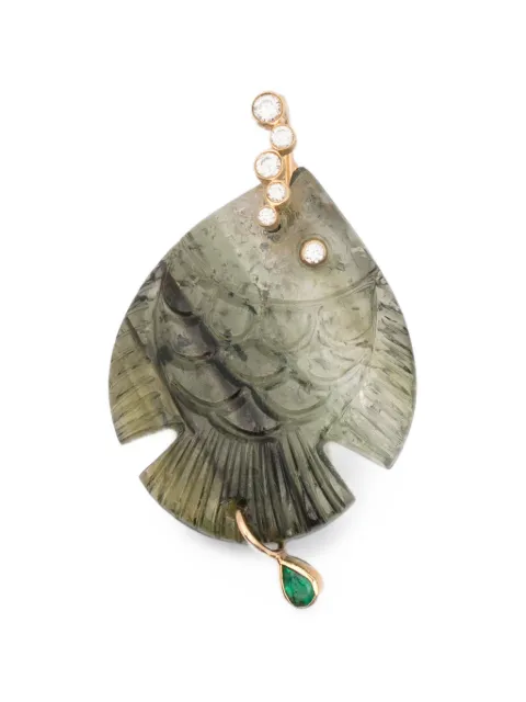 Violette tourmaline diamond and emerald fish pendant