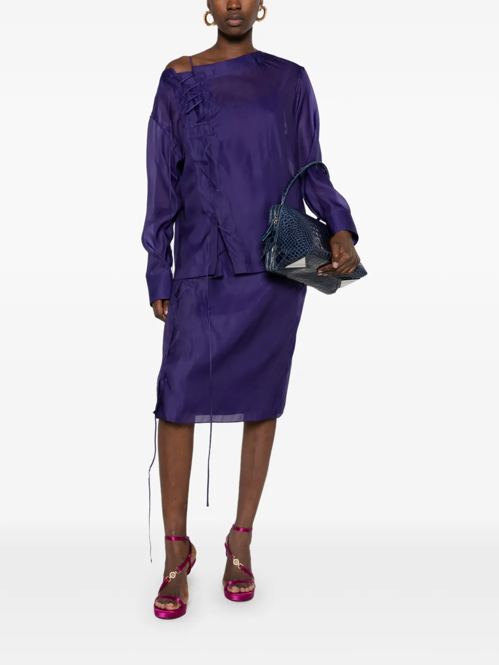 Ferragamo Doorzichtige midi-rok met veters Paars