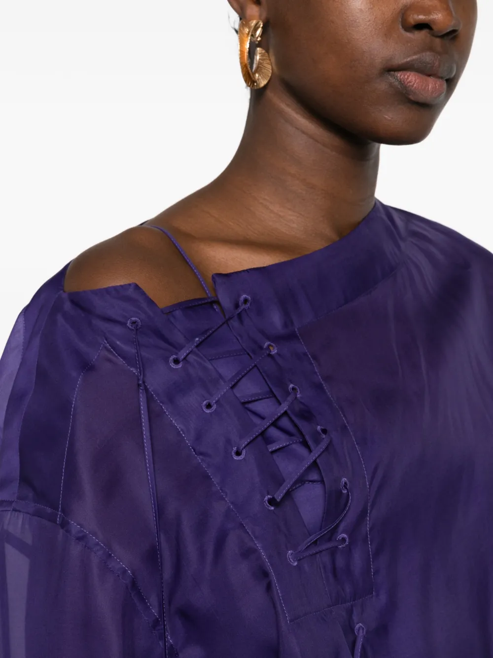 Ferragamo Organza blouse with string-tie detail Paars