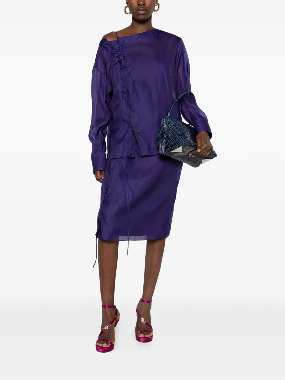 Ferragamo Organza blouse with string-tie detail Paars
