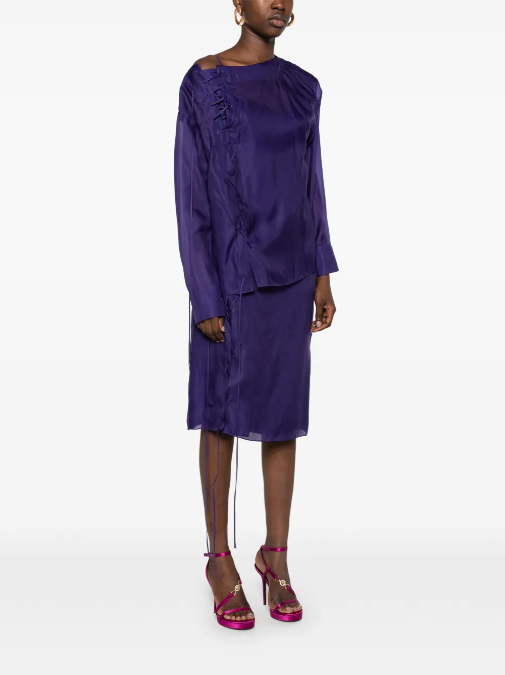 Ferragamo Organza blouse with string-tie detail Paars