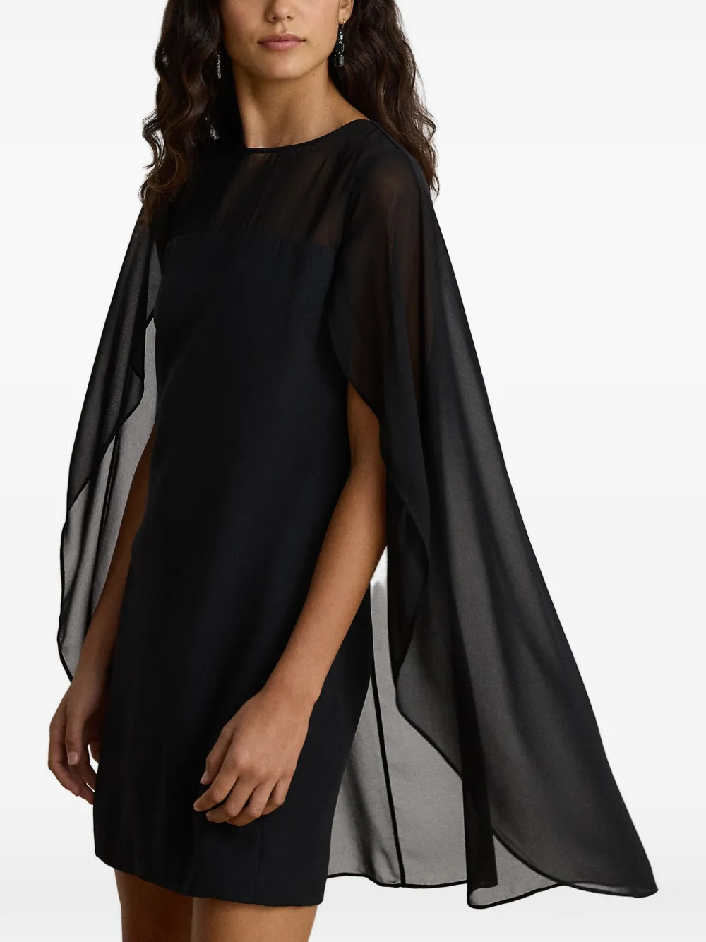 Lauren Ralph Lauren Georgette mini-jurk met cape Zwart