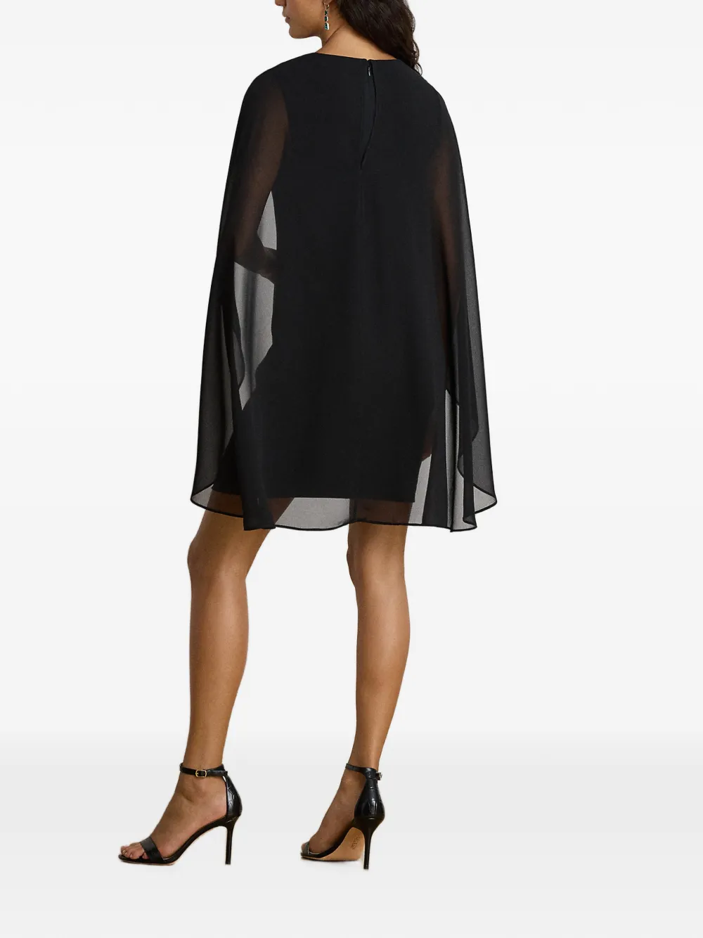 Lauren Ralph Lauren Georgette mini-jurk met cape Zwart