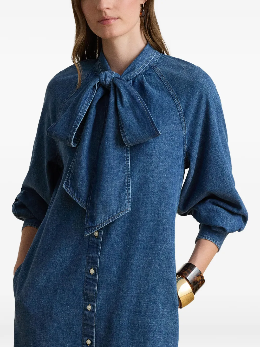 Lauren Ralph Lauren Midi-jurk met gestrikte hals Blauw