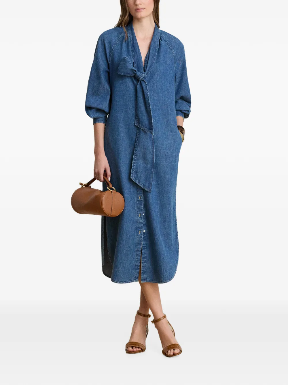 Lauren Ralph Lauren Midi-jurk met gestrikte hals Blauw
