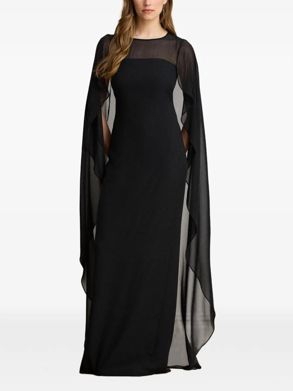 Lauren Ralph Lauren Avondjurk met cape overslag Zwart