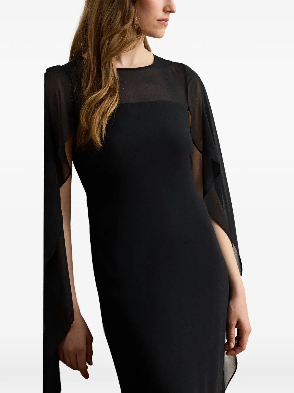 Lauren Ralph Lauren Avondjurk met cape overslag Zwart
