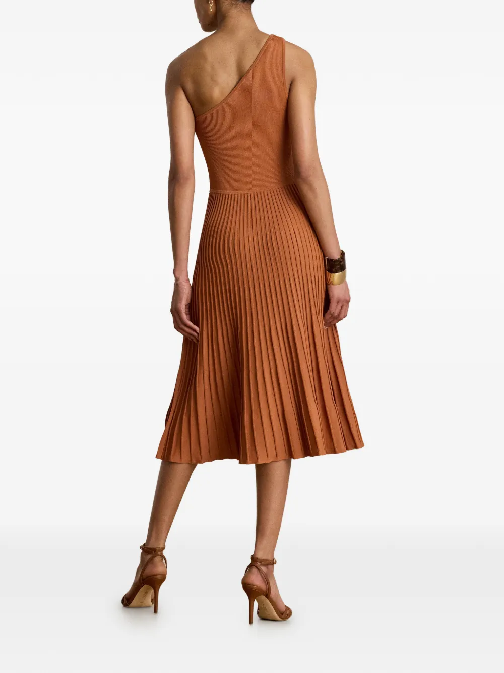 Lauren Ralph Lauren Asymmetrische geribbelde midi-jurk Bruin