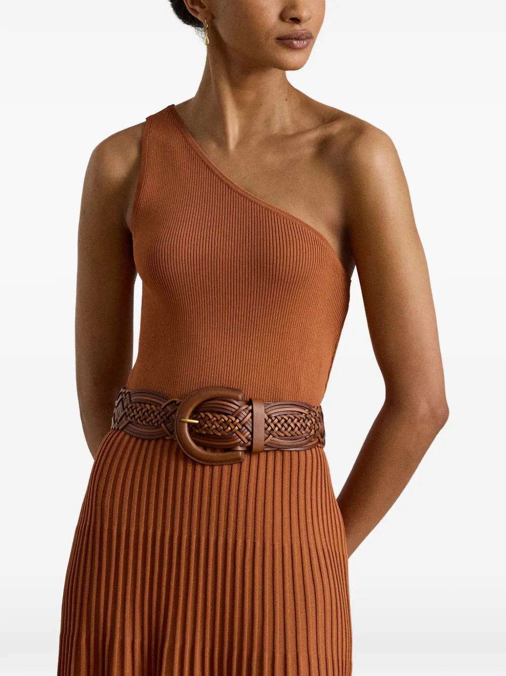 Lauren Ralph Lauren Asymmetrische geribbelde midi-jurk Bruin