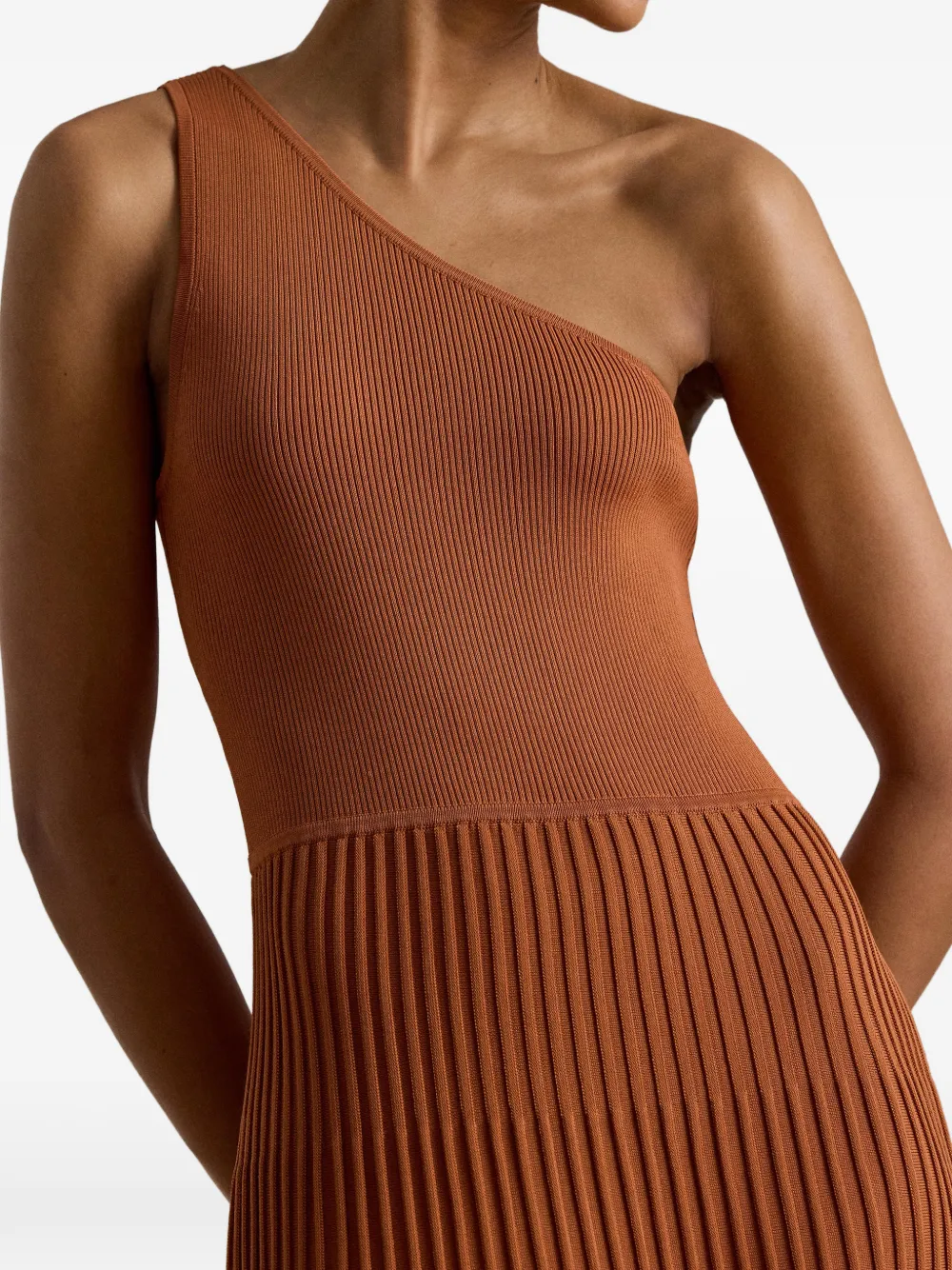 Lauren Ralph Lauren Asymmetrische geribbelde midi-jurk Bruin