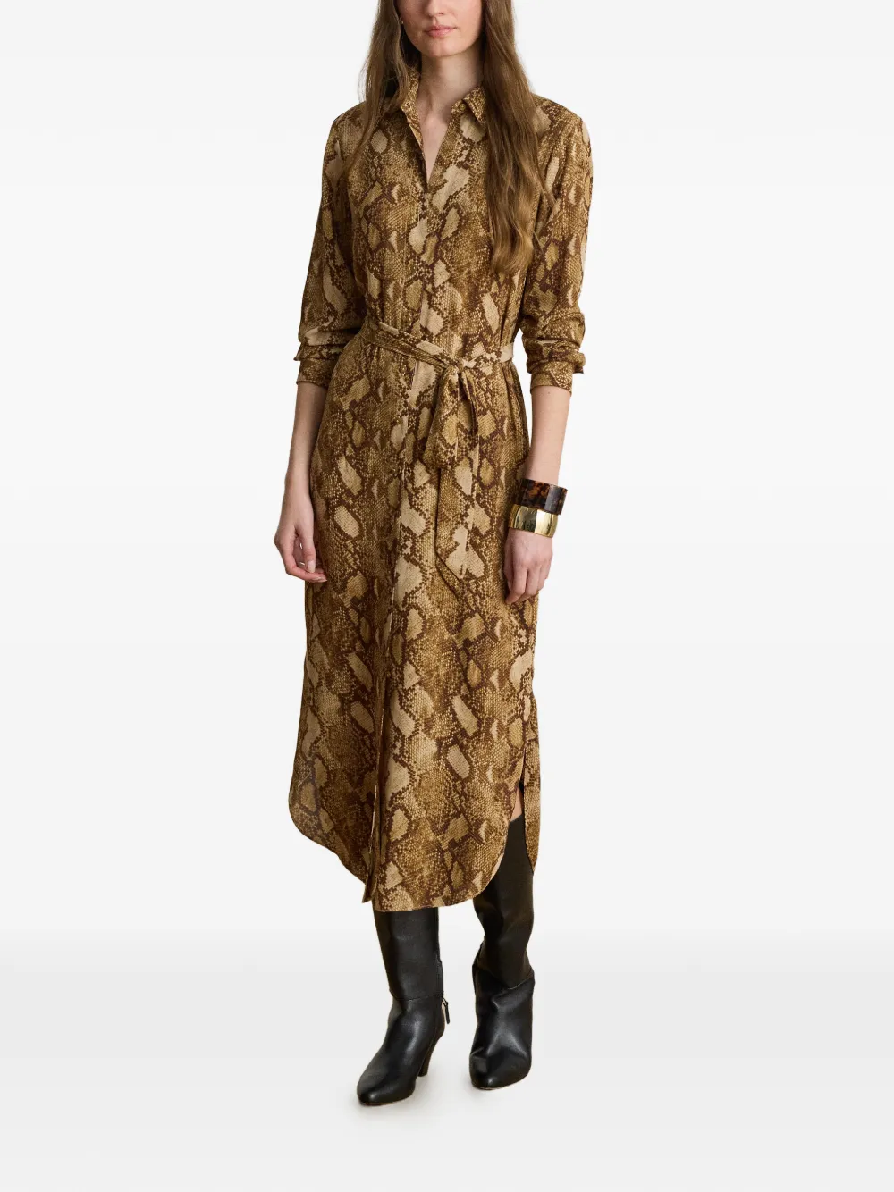 Lauren Ralph Lauren Blousejurk met pythonprint en ceintuur Bruin