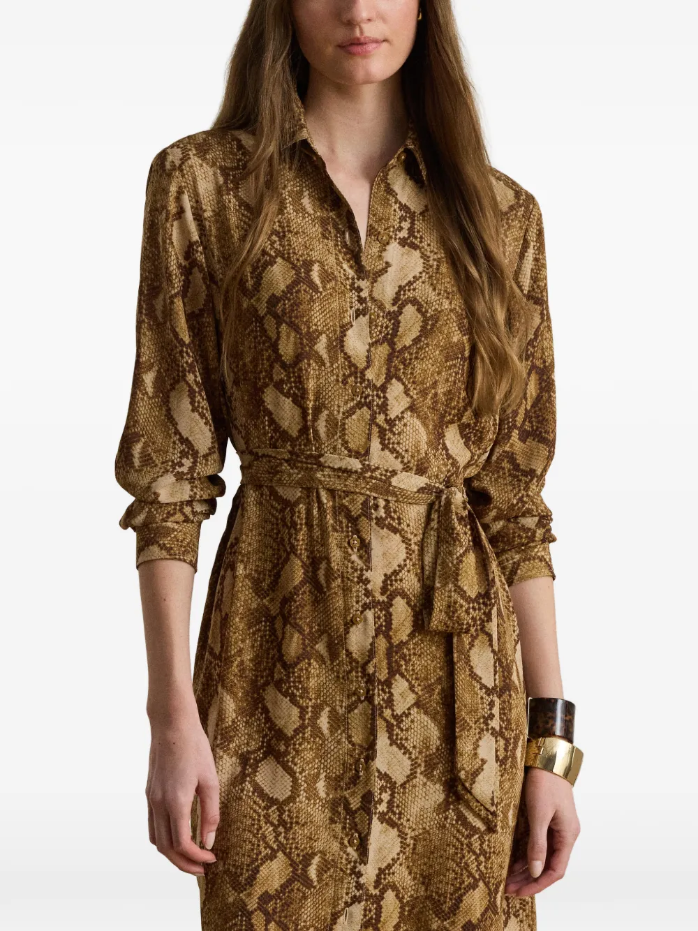 Lauren Ralph Lauren Blousejurk met pythonprint en ceintuur Bruin