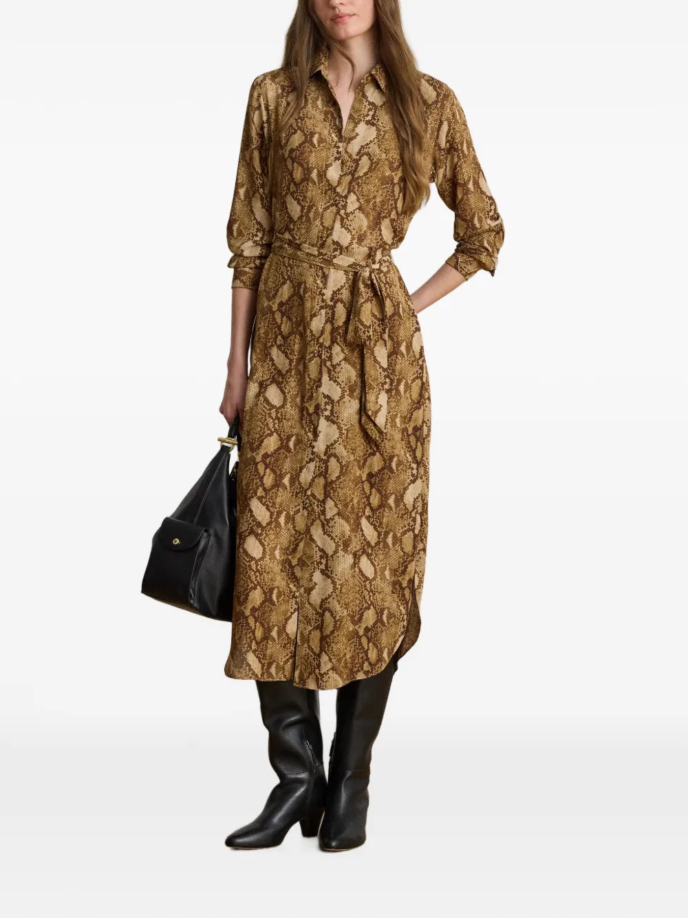 Lauren Ralph Lauren Blousejurk met pythonprint en ceintuur Bruin
