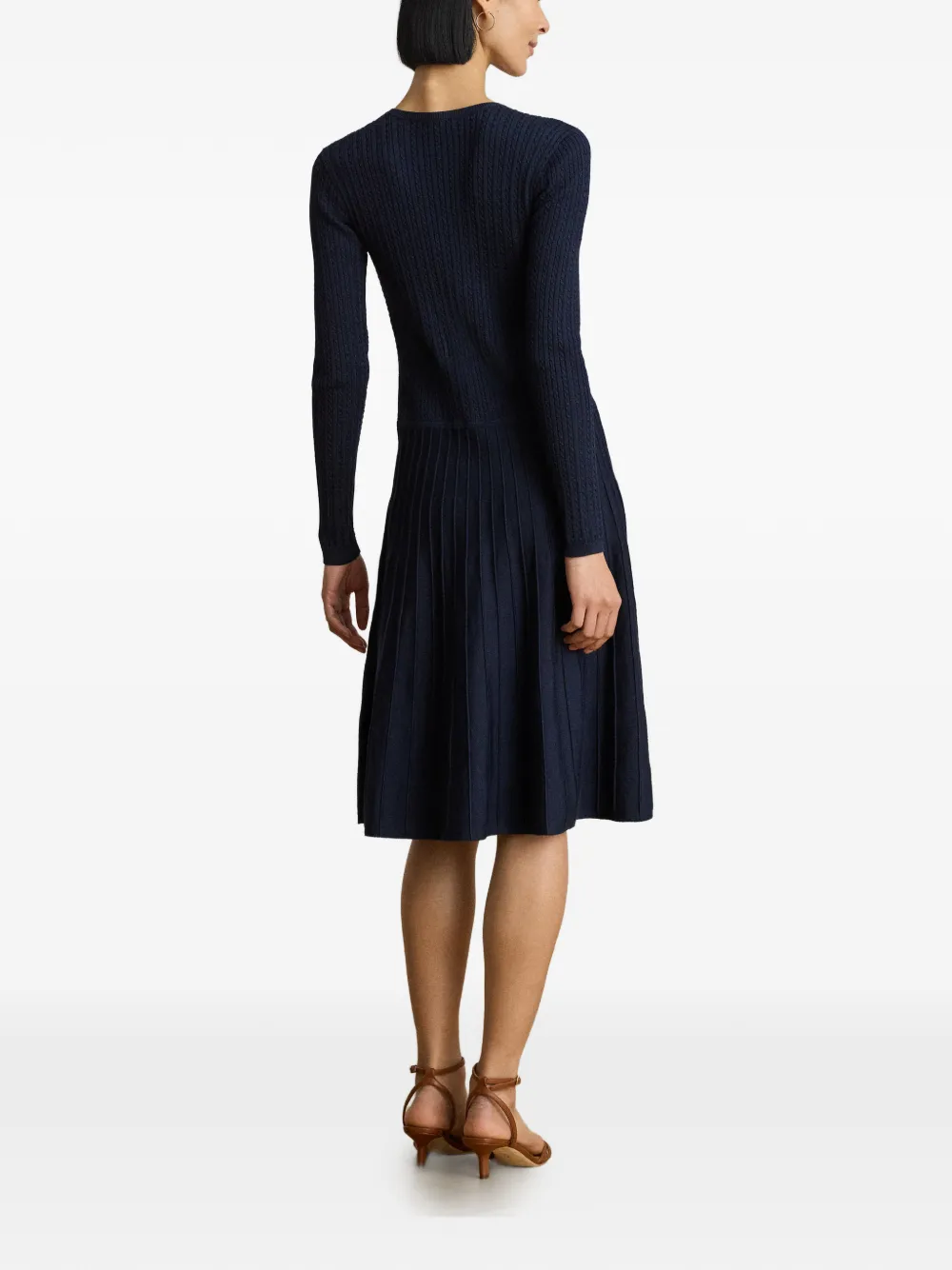 Lauren Ralph Lauren Kabelgebreide midi-jurk met lange mouwen Blauw