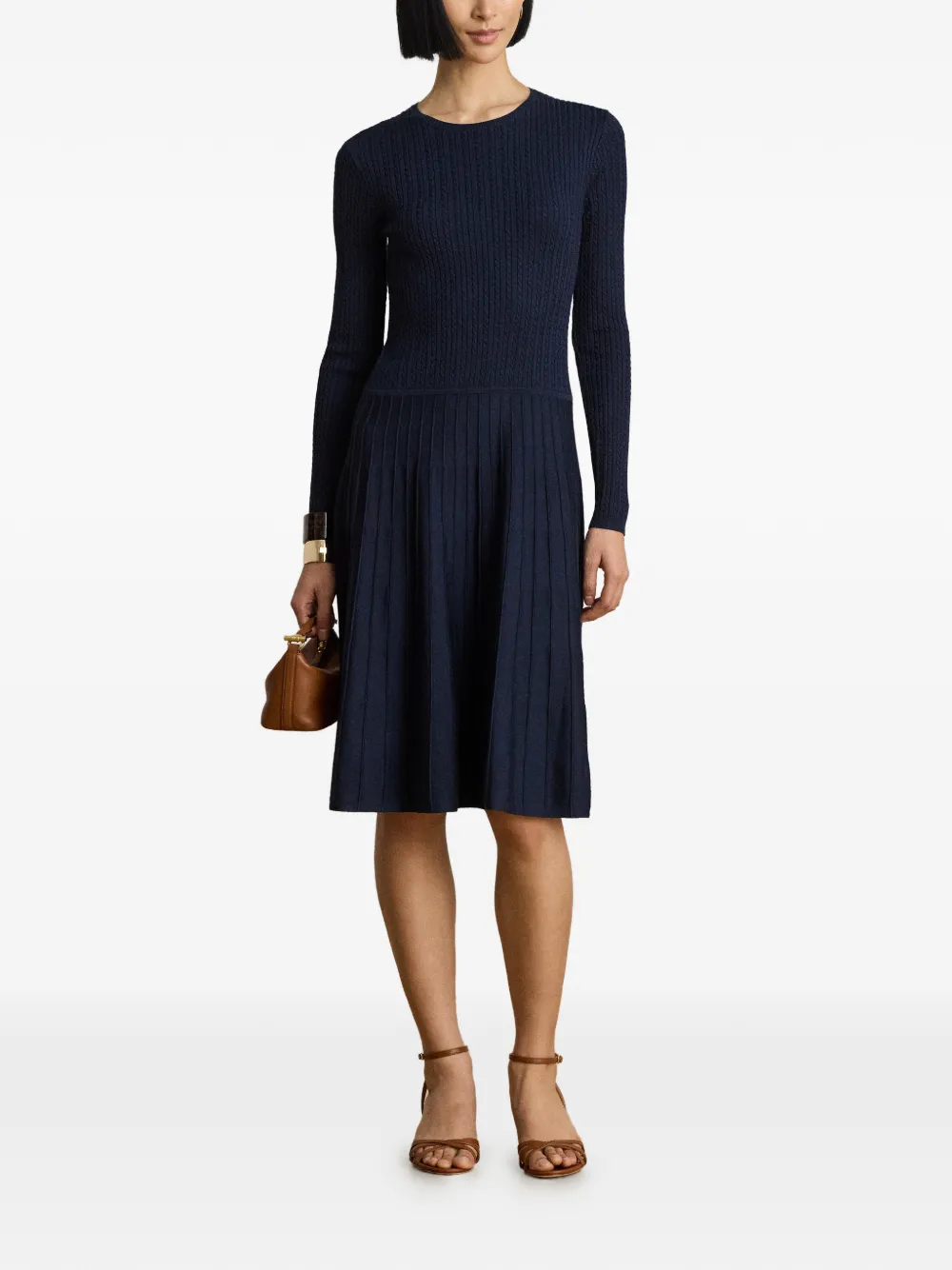 Lauren Ralph Lauren Kabelgebreide midi-jurk met lange mouwen Blauw