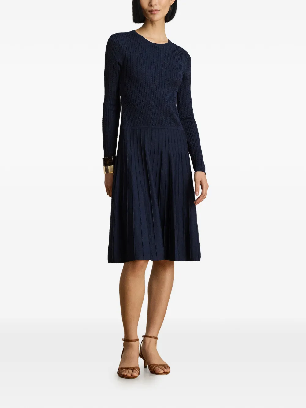 Lauren Ralph Lauren Kabelgebreide midi-jurk met lange mouwen Blauw