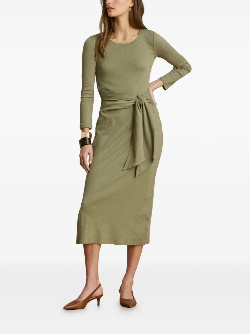 Lauren Ralph Lauren Georgette midi-jurk met ceintuur Groen