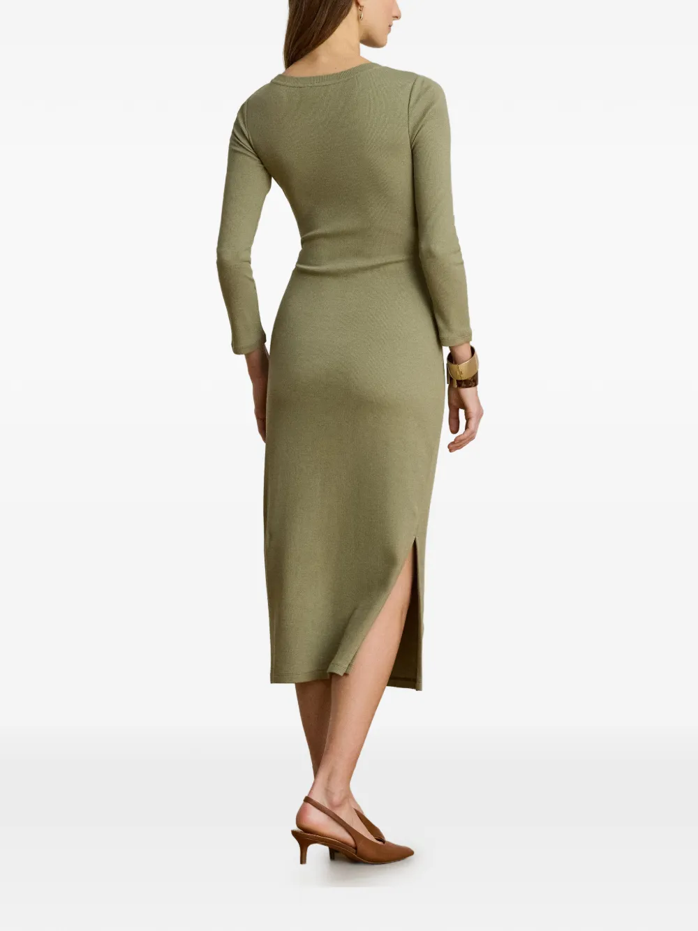 Lauren Ralph Lauren Georgette midi-jurk met ceintuur Groen