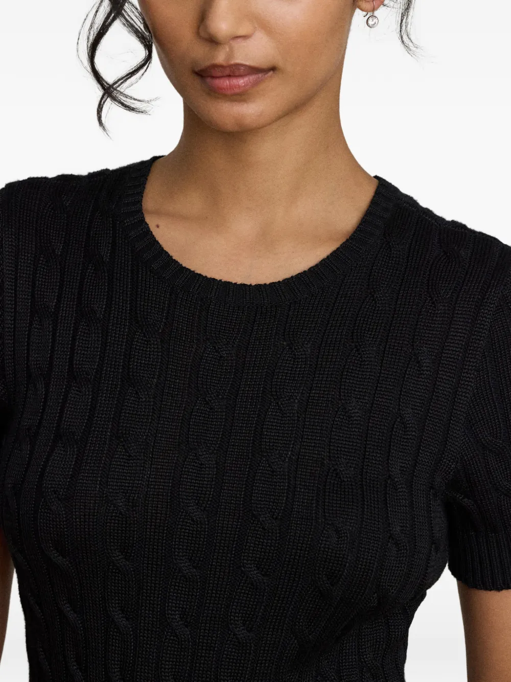 Lauren Ralph Lauren Kabelgebreide mini-jurk met korte mouwen Zwart