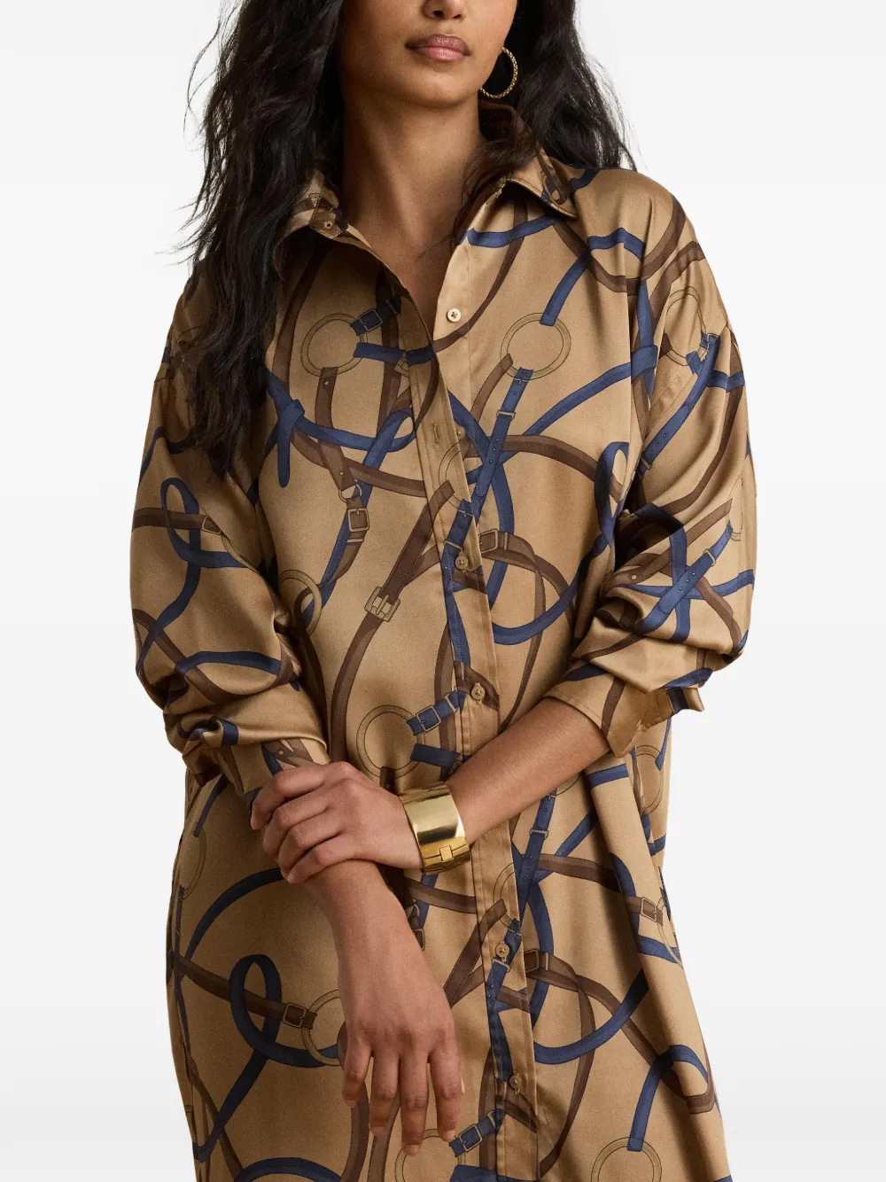 Lauren Ralph Lauren Twill midi-blousejurk met print Bruin
