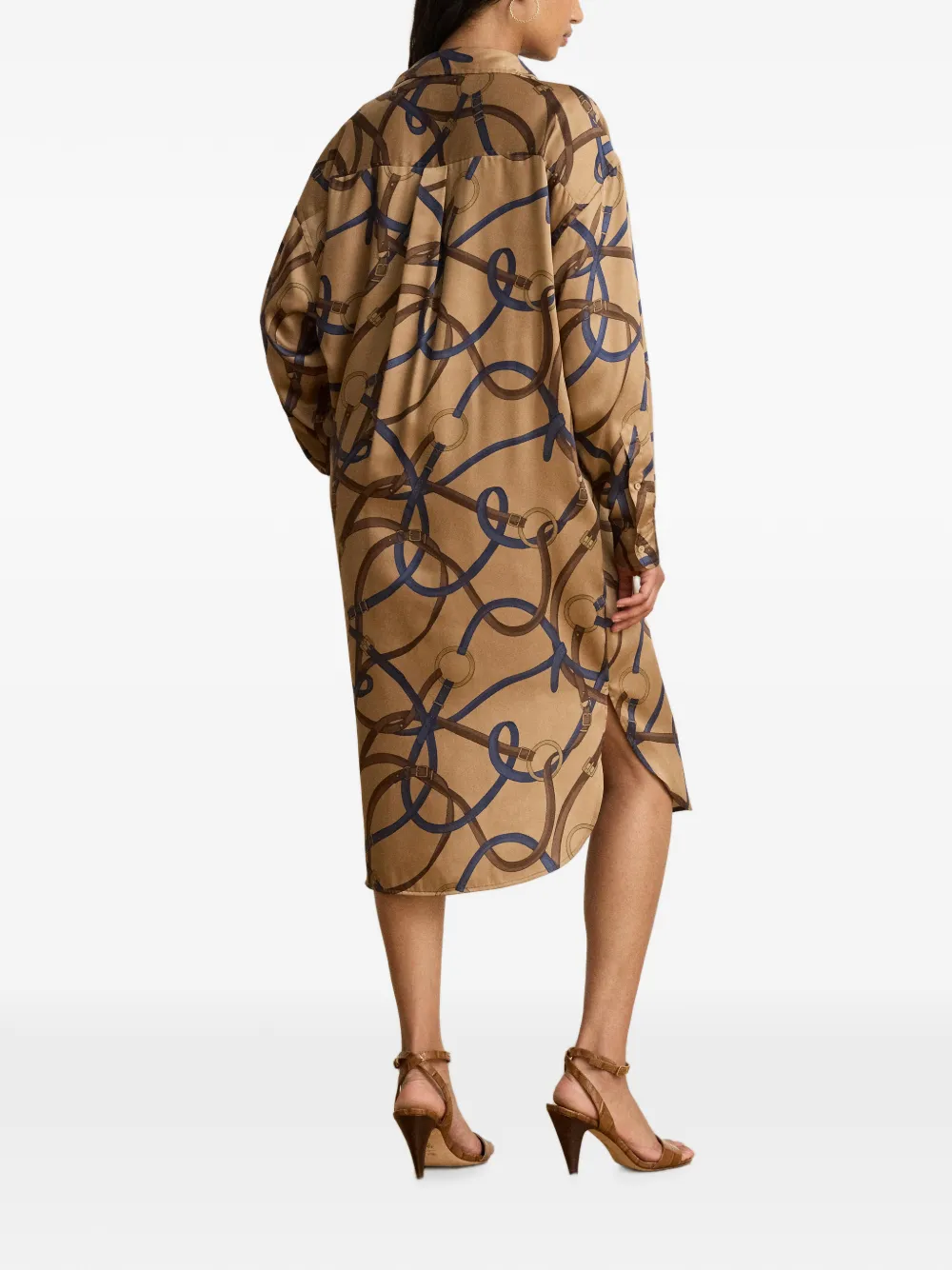 Lauren Ralph Lauren Twill midi-blousejurk met print Bruin