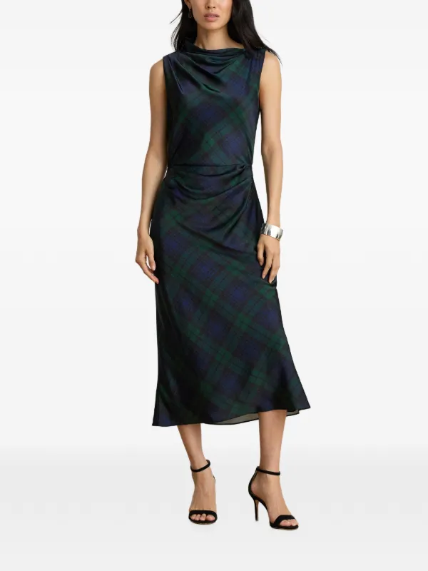 green tartan midi dress Lauren Ralph Lauren Ardalla tartan-print Draped | CROSS