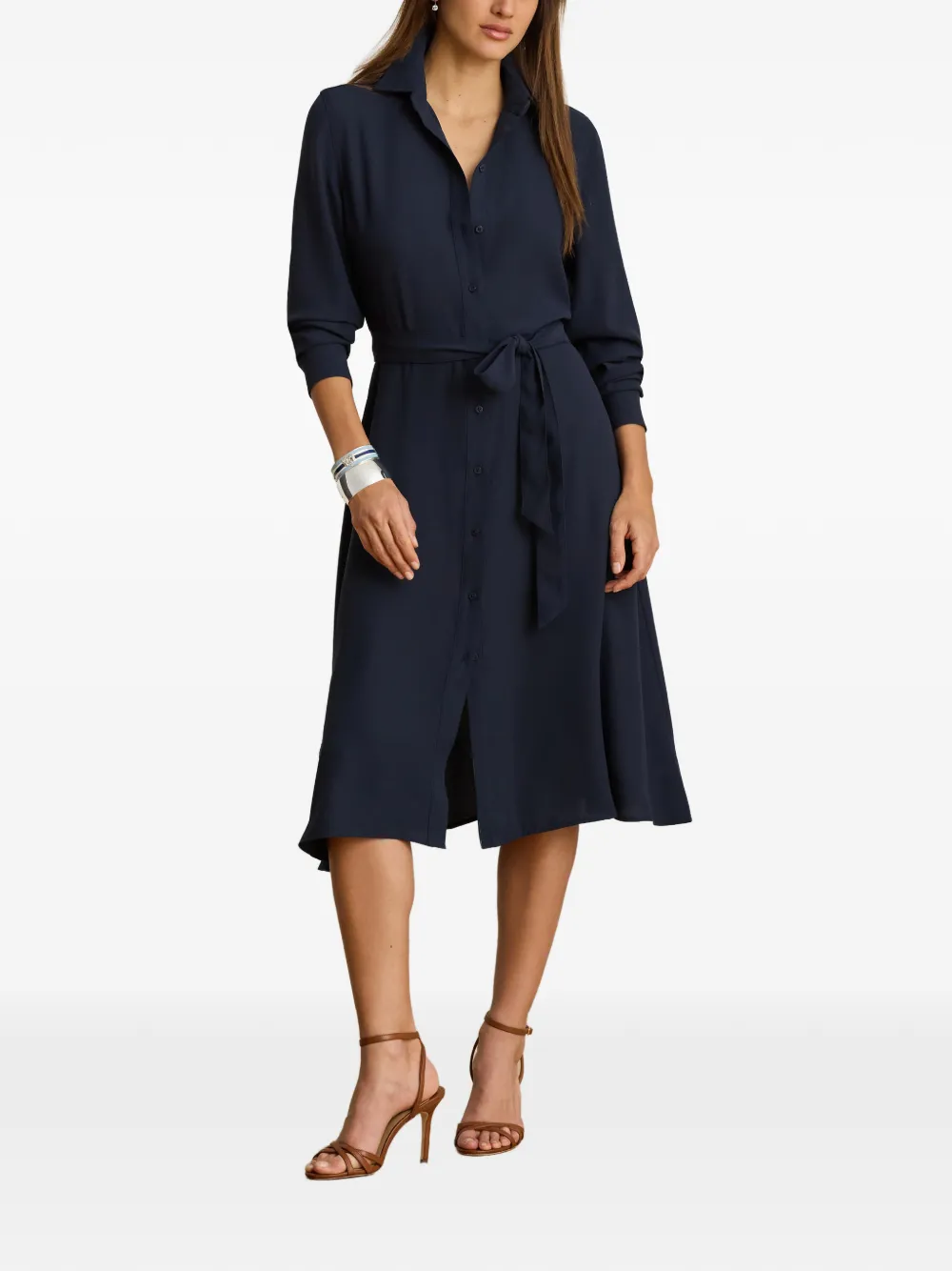 Lauren Ralph Lauren Georgette midi-jurk met ceintuur Blauw