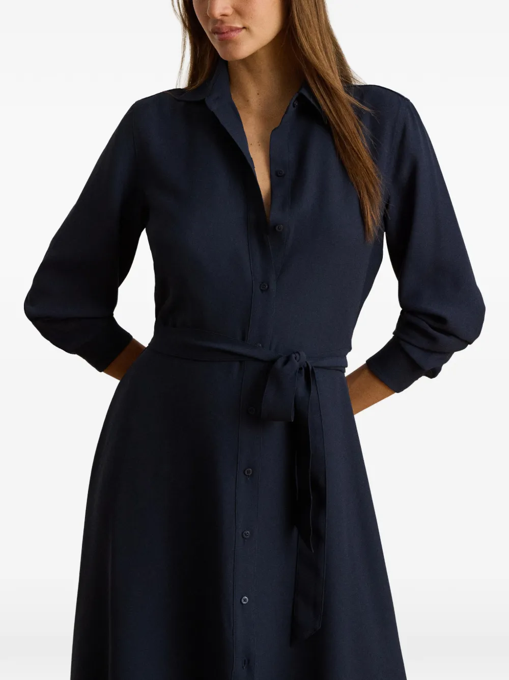 Lauren Ralph Lauren Georgette midi-jurk met ceintuur Blauw