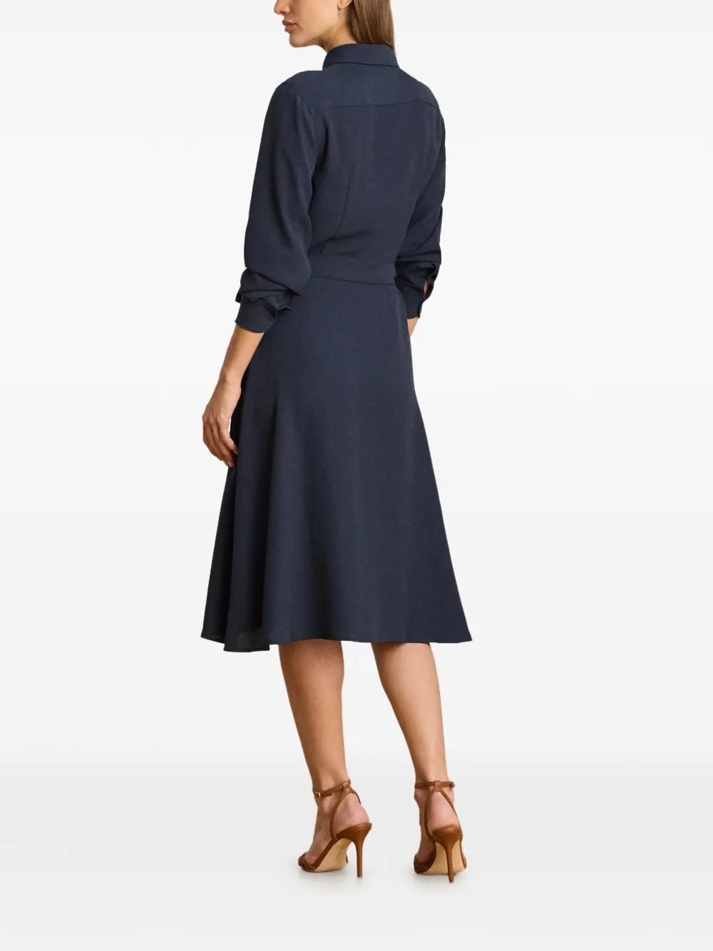 Lauren Ralph Lauren Georgette midi-jurk met ceintuur Blauw