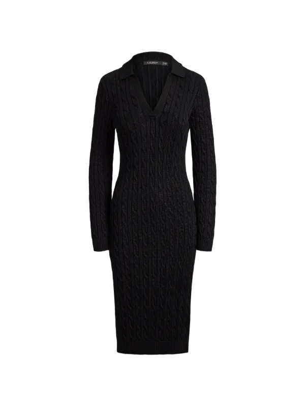 black cable knit sweater dress Lauren Ralph Lauren cable-knit long-sleeve Midi | Color:Yellow Confetti Print with styles from plus freinds Juliet JT896 Fitted Short