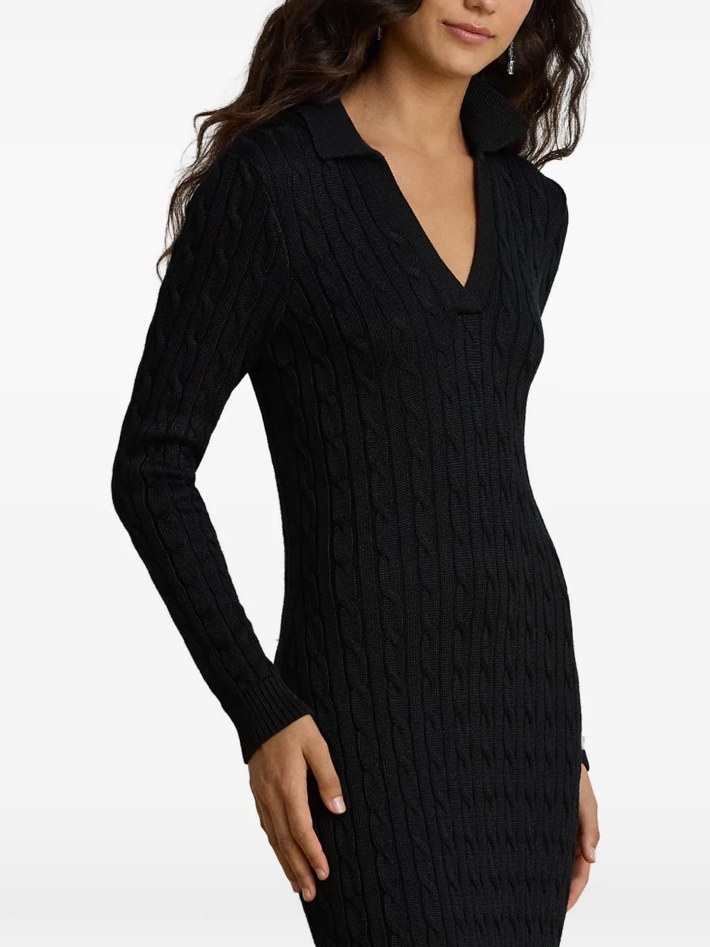 Lauren Ralph Lauren cable-knit long-sleeve midi dress Zwart