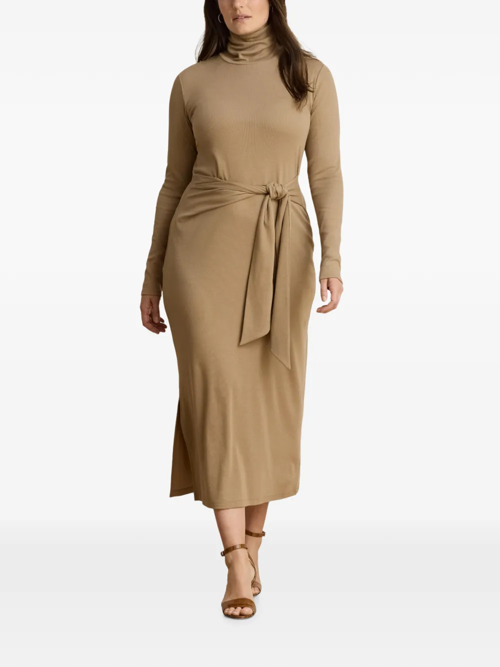 Lauren Ralph Lauren Midi-jurk met gestrikte voorkant en col Bruin