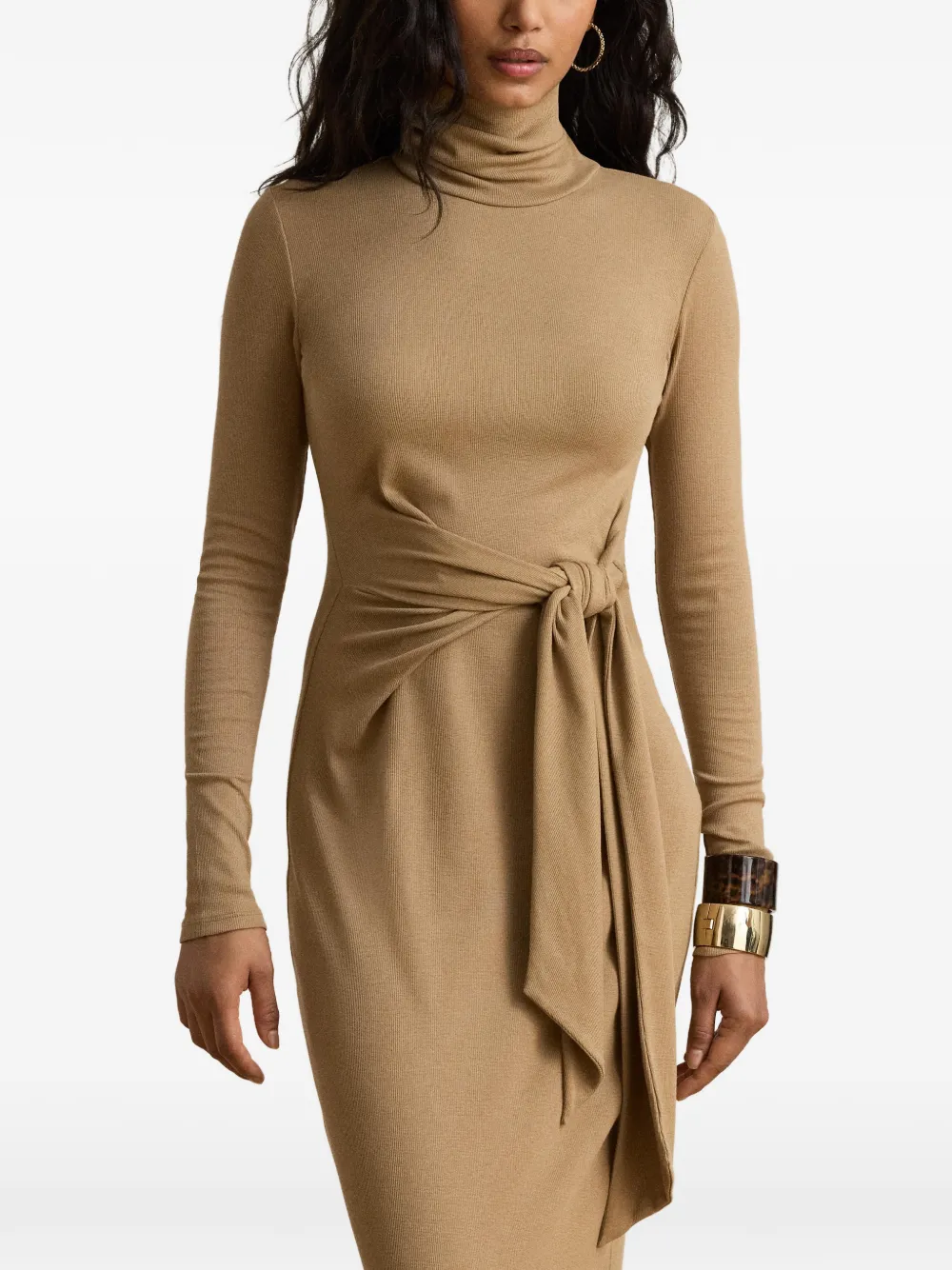 Lauren Ralph Lauren Midi-jurk met gestrikte voorkant en col Bruin