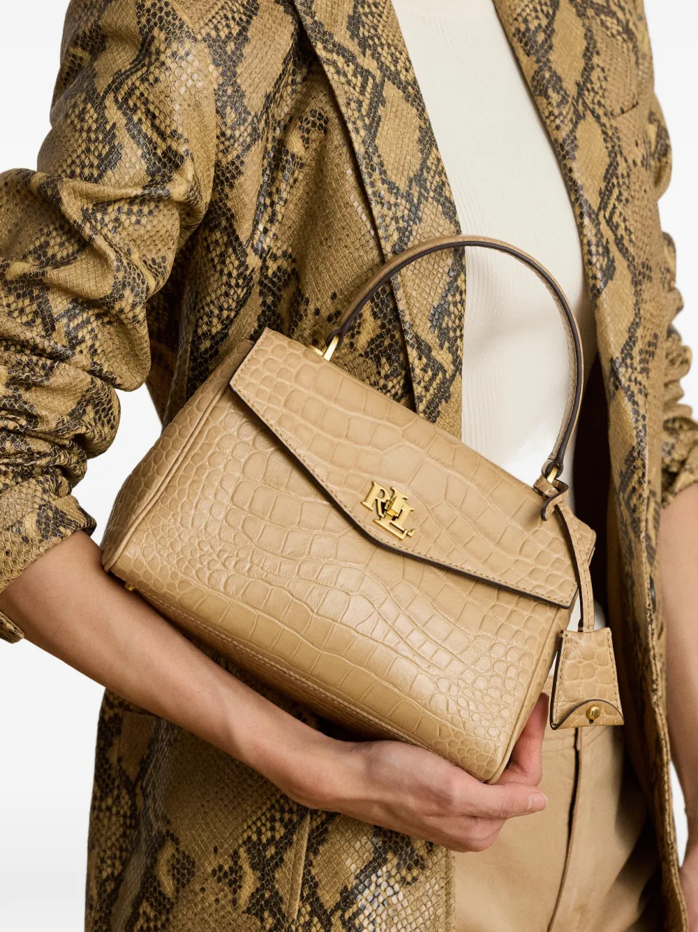 Lauren Ralph Lauren Kleine Farrah leren shopper met krokodillen-reliëf Beige