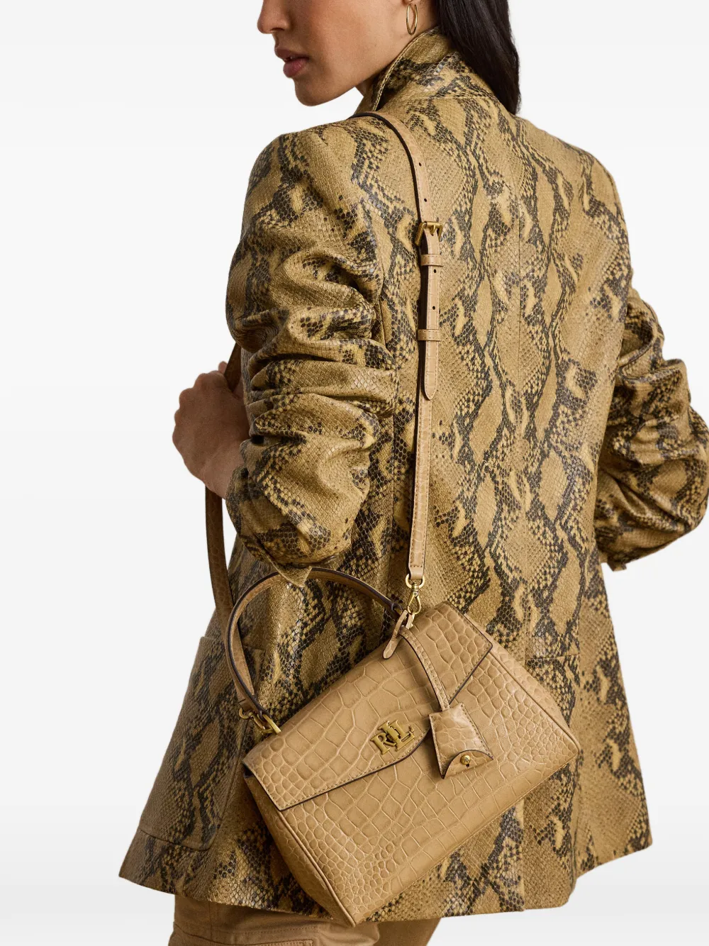 Lauren Ralph Lauren Kleine Farrah leren shopper met krokodillen-reliëf Beige