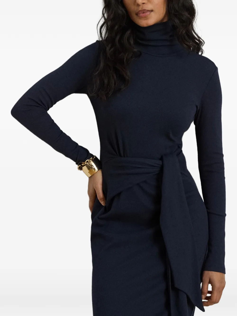 Lauren Ralph Lauren Midi-jurk met gestrikte voorkant en col Blauw