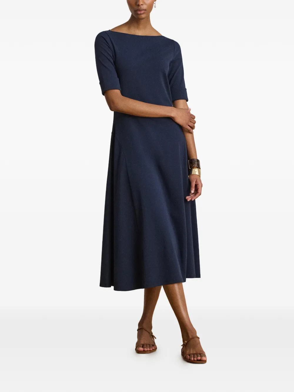 Lauren Ralph Lauren Ribgebreide stretch katoenen midi-jurk Blauw