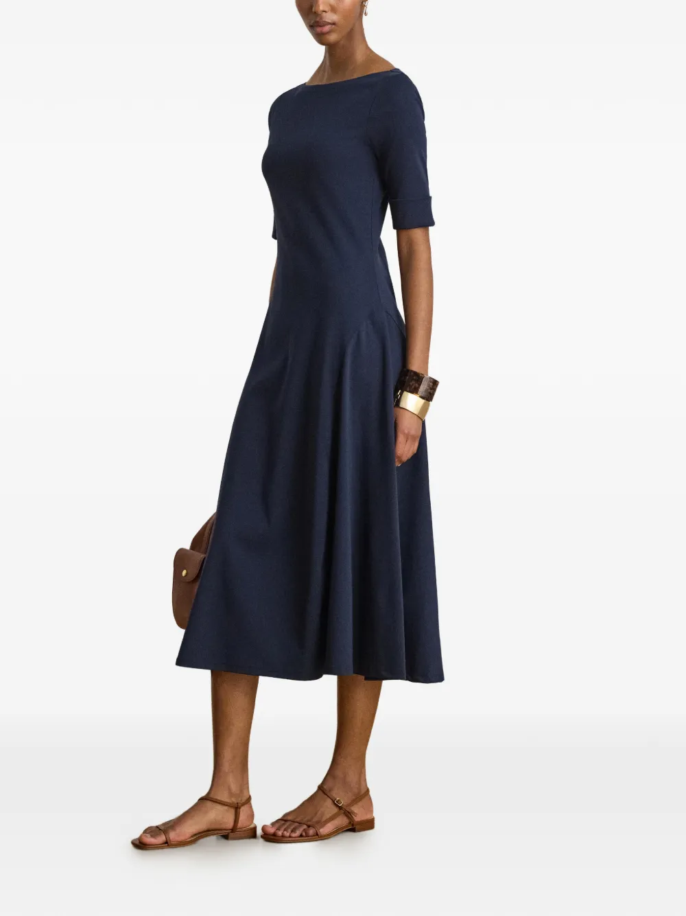 Lauren Ralph Lauren Ribgebreide stretch katoenen midi-jurk Blauw