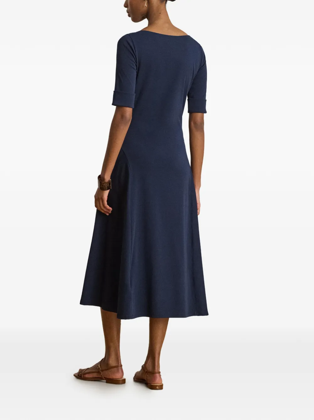 Lauren Ralph Lauren Ribgebreide stretch katoenen midi-jurk Blauw