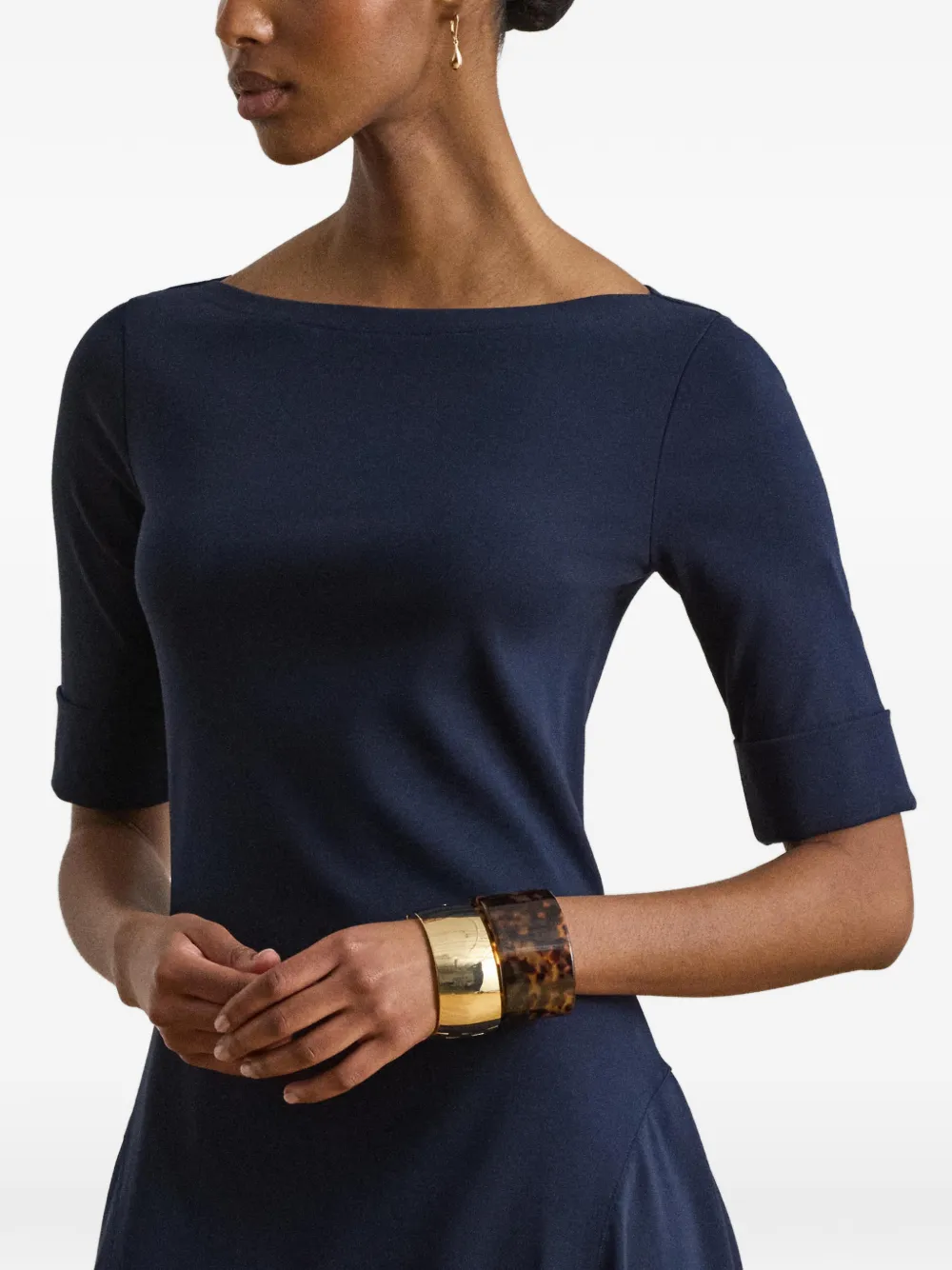 Lauren Ralph Lauren Ribgebreide stretch katoenen midi-jurk Blauw