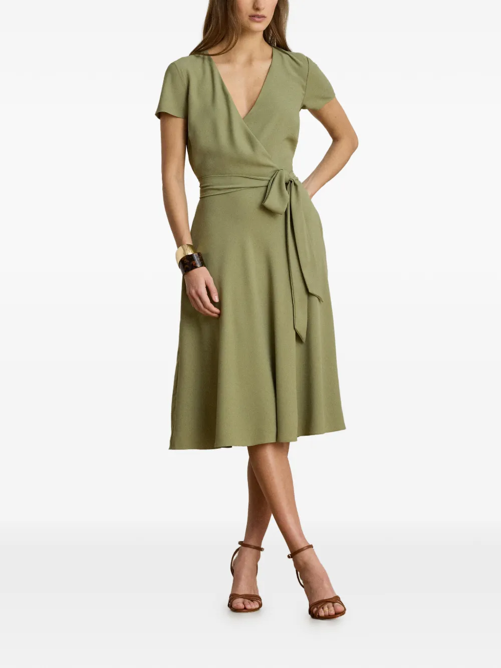 Lauren Ralph Lauren Georgette midi-jurk met ceintuur Groen